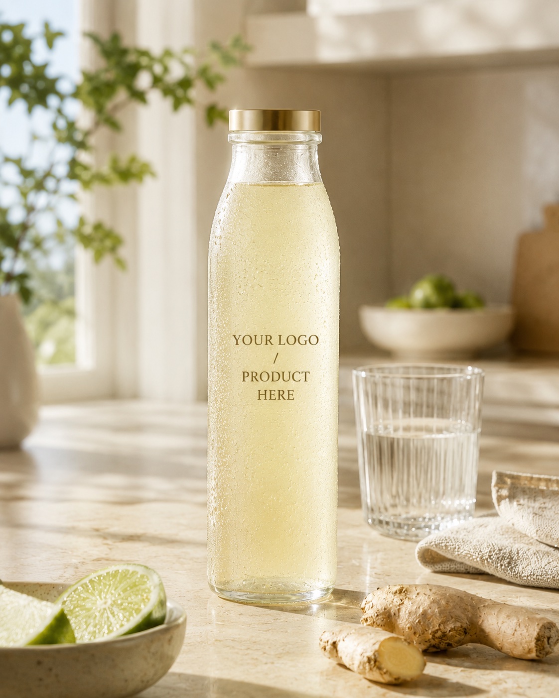 Functional drink bottle with ginger and lime